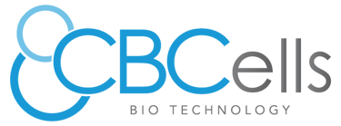 CBCells Bio Technology logo featuring blue cell icons and grey professional typography.