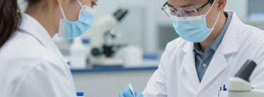 A vibrant close-up of a microscope and lab equipment symbolizing pharmaceutical quality control.