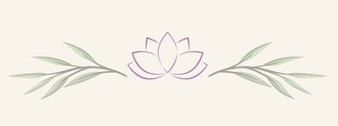 Elegant purple lotus flower outline flanked by green willow leaf branches on a cream background.