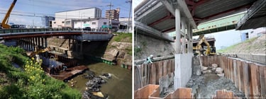 平岡大橋の橋脚周辺で進む耐震補強工事と河川内の施工状況|堺市のニュースならサカイタイムズ