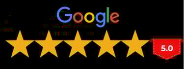 Google reviews showing a 5 start rating.