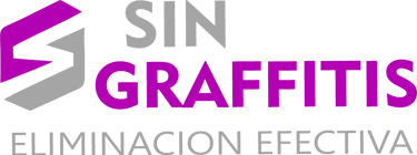 Logotipo de Sin Graffitis, especialistas en eliminación efectiva de graffitis en Málaga, con eslogan en color púrpura y gris