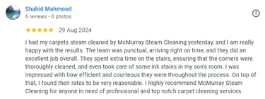 McMurray Steam Cleaning Services client review
