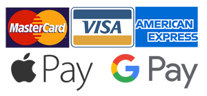 Accepted payment methods including Mastercard, Visa, American Express, Apple Pay, and Google Pay.