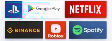 logos servicios digitales PlayStation Google Play Netflix Nintendo Roblox Spotify tarjetas regalo di