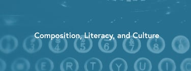 a typewriter keyboard with the words composition, literacy, and culture