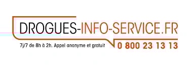 Drogues Info Service logo with free anonymous helpline 0 800 23 13 13 for drug support in France.