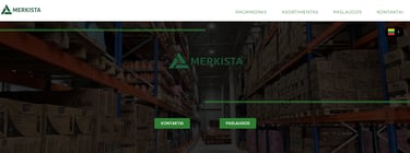 Merkista's warehouse interior, featuring rows of stacked boxes with the company's logo prominently displayed, illustrating