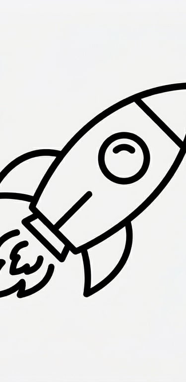 Black and white rocket ship icon launching upwards, representing business growth and startup success.