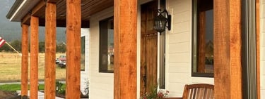 Custom Home patio with wood beams and trim in Montana
