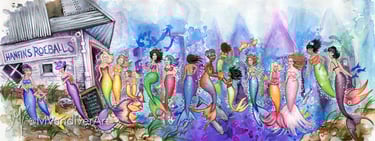 Illustrations from The Mermaids of New Orleans by New Orleans artist & illustrator Melissa Vandiver.