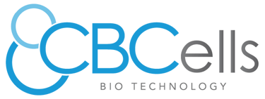 CBCells Bio Technology logo featuring blue cell icons and grey professional typography.