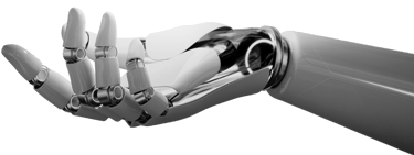 Mão de robõ aberta, apresentando painel com título do treinamento IAs para redes sociais.