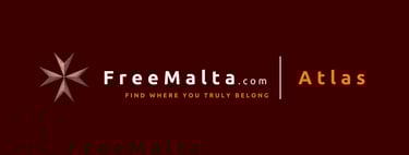 FreeMalta.com Atlas logo with Maltese cross icon on a dark red background.