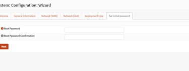 Interface web do OPNsense solicitando alteração senha do root durante o wizard inicial