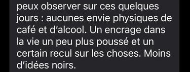 Témoignage sur la disparition des envies d’alcool et des idées noires après psilocybine.
