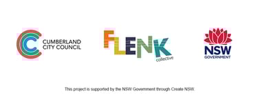 The logos of Cumberland City Council, FLENK and the NSW Government.