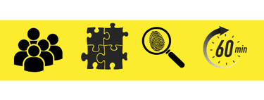 Icons representing the key elements of an escape room