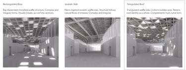 A series of white clay images investigating different roof structures