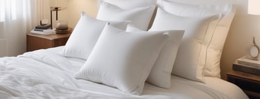 a bed with white sheets and pillows in a room