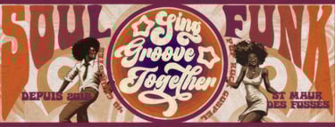 a group of people standing in front of a sign