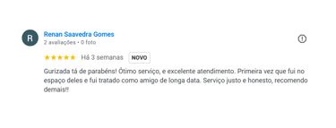 Print de avaliação do Google, cliente Renan
