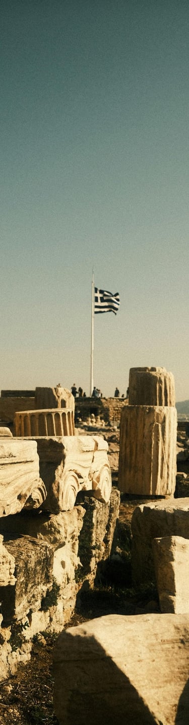 a flag flying over a stone wall