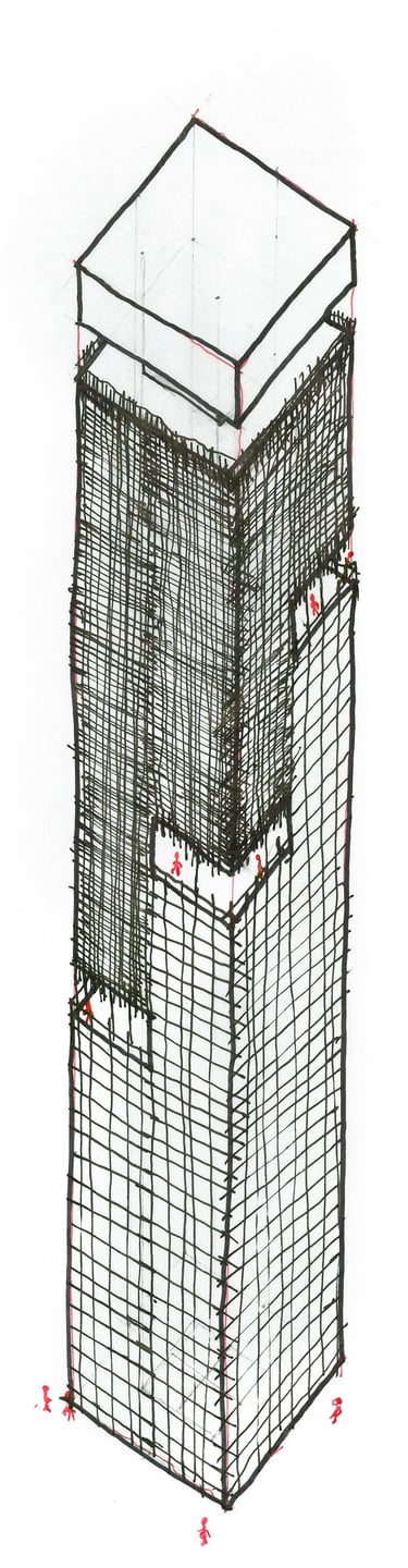 an architectural sketch of a tower