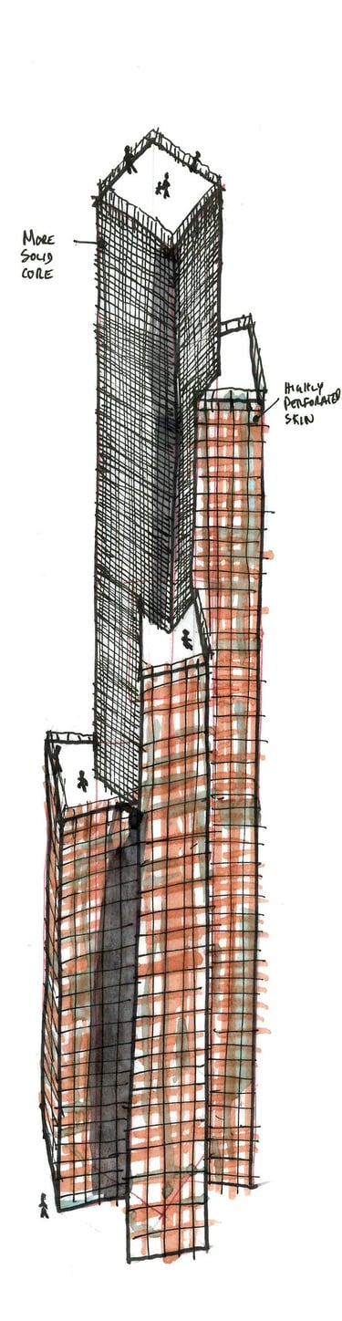 an architectural sketch of a tower