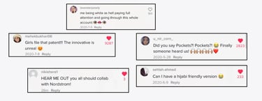 Social proof for the series—requests for Nordstrom collab, pockets, hijabi-friendly.