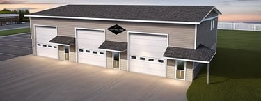 Diamond Garage Condos rendering showing garage doors & pedestrian doors