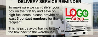 3 contact numbers to insure delivery the first time