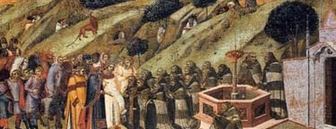 St. Albert presenting the Rule to the hermits on Mount Carmel.