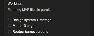 Lovable AI automatically generating a no-code game application workflow.