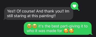 Text response from client on her studio portrait wedding painting