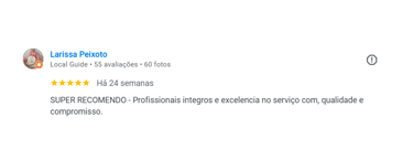 Print de avaliação do Google, cliente Larissa