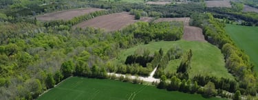 Drone image of a rural property; environmental impact study in West Grey.