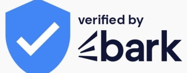 a badge that says verified by bark with a blue shield and a white check mark