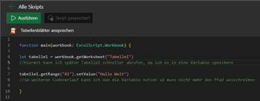 Office Script Tabellenblätter ansprechen