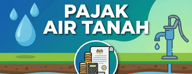 Illustration of Pajak Air Tanah groundwater tax showing a manual pump, water drops, and financial calculation icons