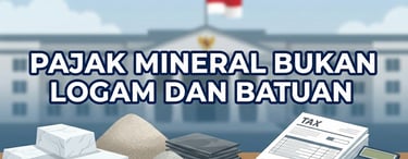 Pajak Mineral Bukan Logam dan Batuan banner with Indonesian government building background and tax documents
