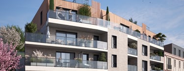 Façade contemporaine de la résidence Les Terrasses du Fort au Havre avec balcons et terrasses en att
