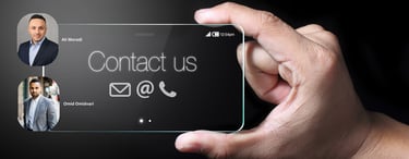 a person holding a phone with contact cards on it