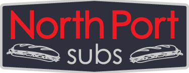 North Port Subs restaurant logo featuring red text and submarine sandwich illustrations.