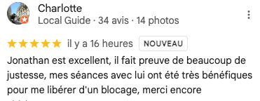 Avis positif Google : libération émotionnelle grâce à l’hypnose avec Jonathan Cuinat
