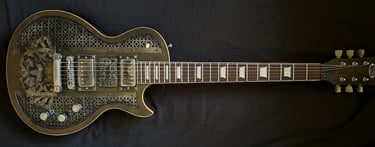 Silverback Ironbrand Les Paul style dark industrial guitar. Full front view.