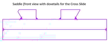 Front view of the saddle showing the dovetails for the cross slide