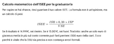 Formula matematica per il calcolo ISEE 2026 necessaria per ottenere la Carta Dedicata a Te"