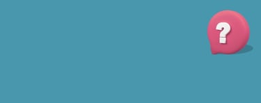 A 3D pink speech bubble icon with a white question mark on a blue banner background.