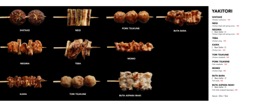 Kenji Ramen Bali menu - yakitori - grilled Japanese skewers Canggu